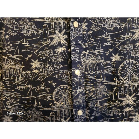 M24 Old Navy classic slim fit button shirt, navy circus carnival print Men's L - Picture 2 of 9